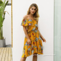 Lady Floral Dress Woman Beach Dress Sexy One Shoulder Holiday Dress Factory